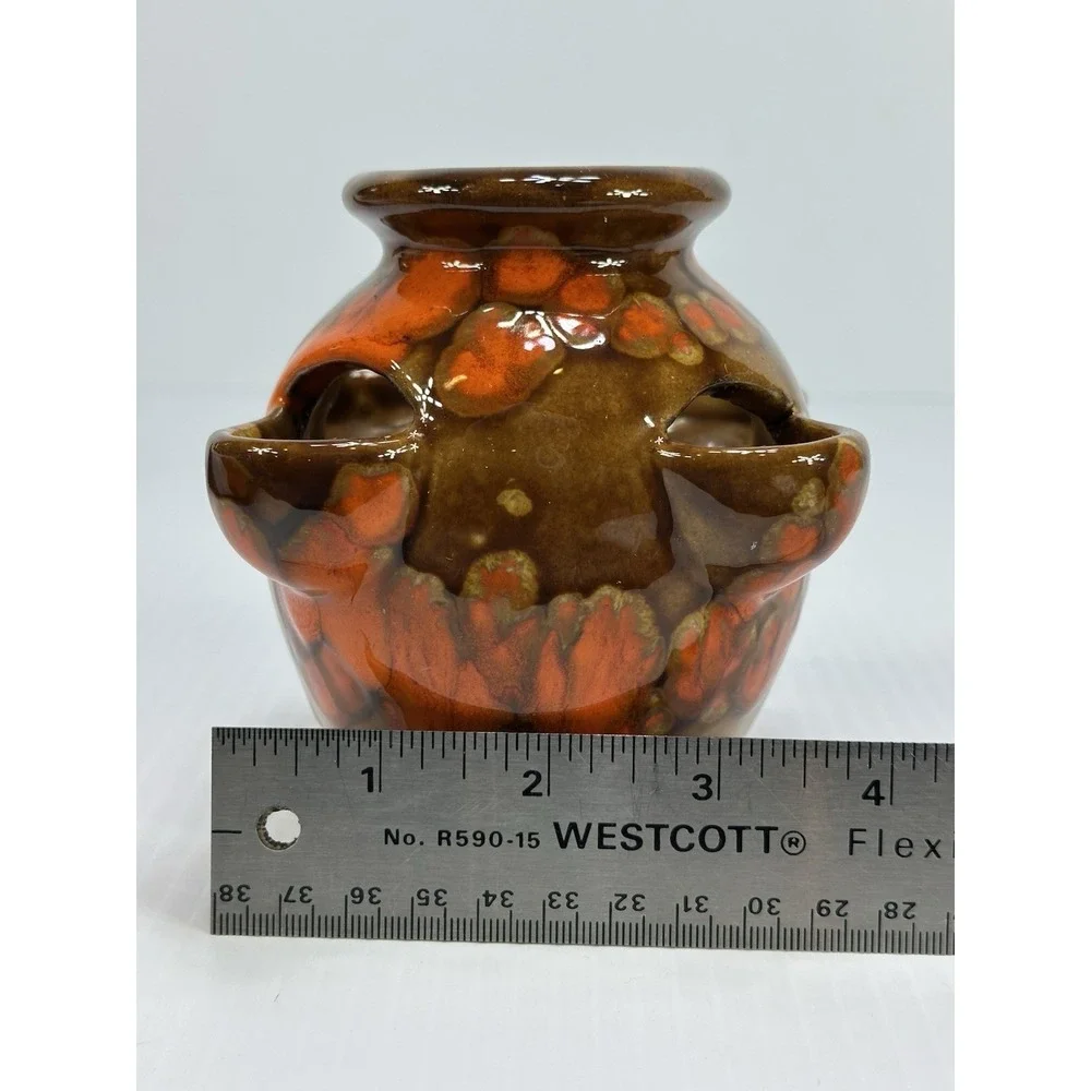 VTG Bar Harbor Maine Drip‎ Glazed Pottery Orange Brown Strawberry Planter Vase